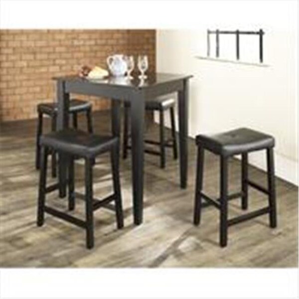 Modern Marketing Crosley Furniture KD520008BK 5 Piece Pub Dining Set with Tapered Leg and Upholstered Saddle Stools in Black Finish - KD520008BK