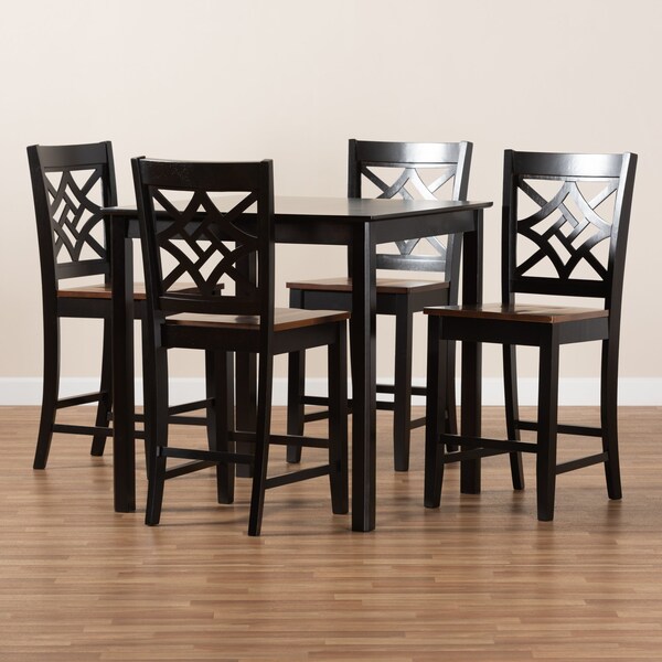 Baxton Studio Nicolette Modern and Contemporary Two-Tone Dark Brown and Walnut Brown Finished Wood 5-Piece Pub Set - 176-11425-9776-ZORO
