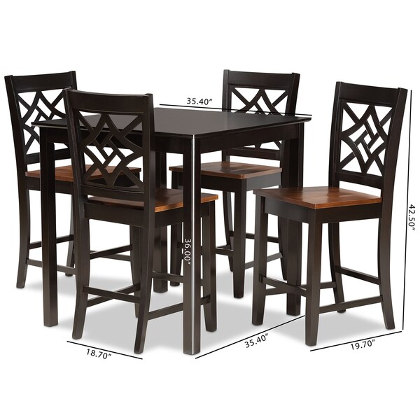 Baxton Studio Nicolette Modern and Contemporary Two-Tone Dark Brown and Walnut Brown Finished Wood 5-Piece Pub Set - 176-11425-9776-ZORO