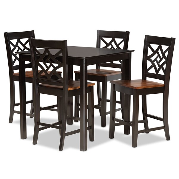 Baxton Studio Nicolette Modern and Contemporary Two-Tone Dark Brown and Walnut Brown Finished Wood 5-Piece Pub Set - 176-11425-9776-ZORO