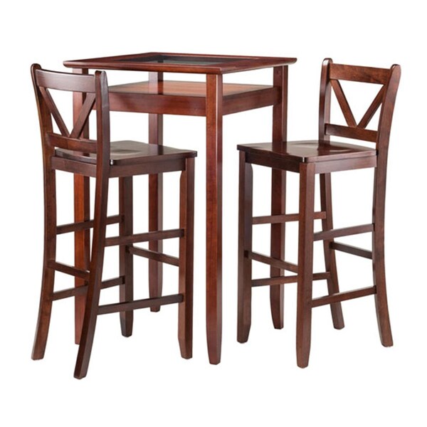 Winsome 42.13 x 25.59 x 25.59 in. Halo Pub Table Set with 2 V-Back Stools, Antique Walnut - 3 Piece - 94586