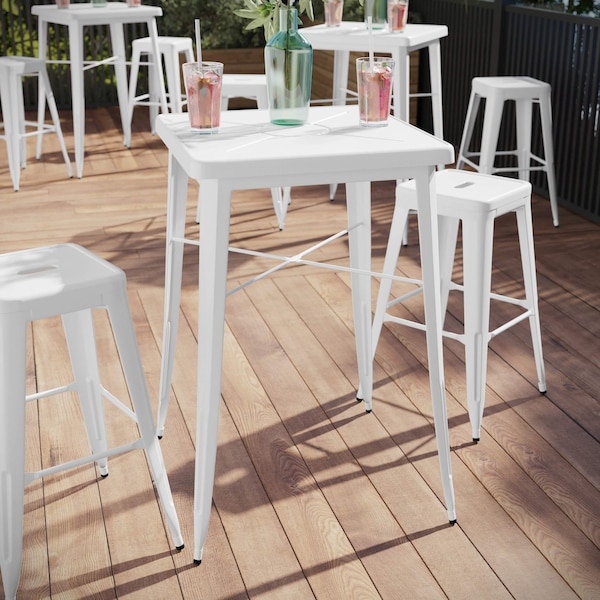 Flash Furniture Square 27.75" L, 27.75" W, 40" H, Metal Top, White - CH-31330-WH-GG
