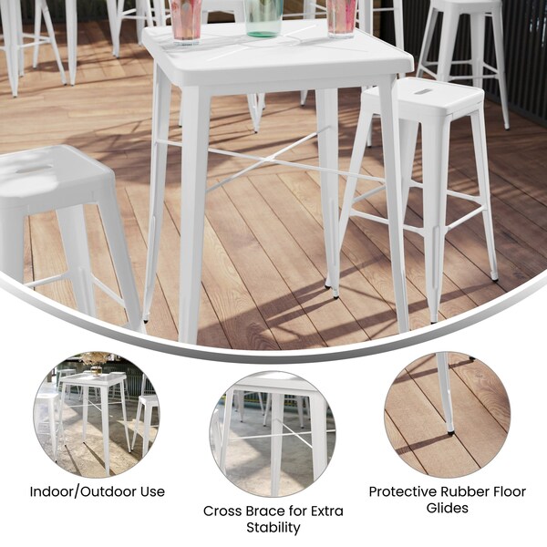 Flash Furniture Square 27.75" L, 27.75" W, 40" H, Metal Top, White - CH-31330-WH-GG
