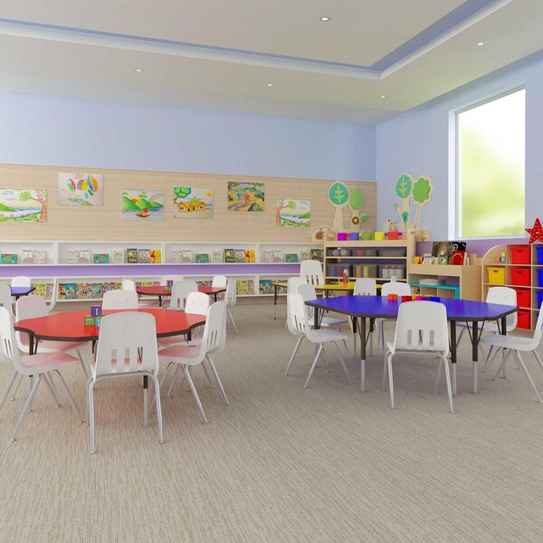 Correll Round Adjustable Height Activity Kids School Table, 48" L, 48" W, 19" to 29" H, Medium Oak - A48-RND-06