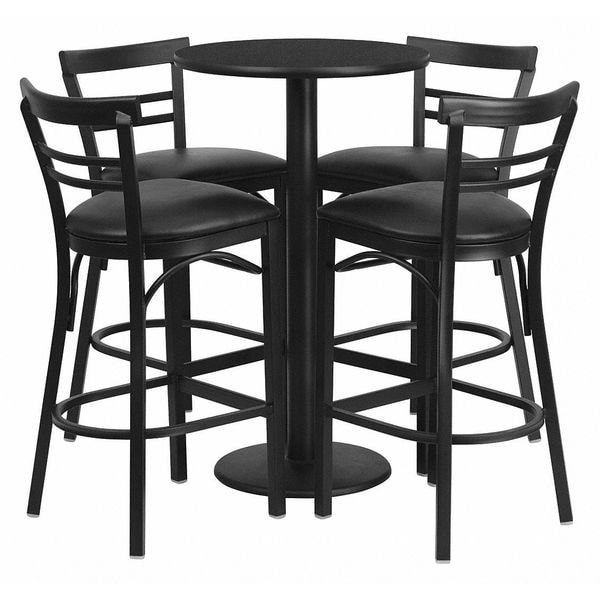 Flash Furniture Round Blk Bar Table, Rnd Base, Blk Vnyl Seat, 24", 24" L, 24" W, 42" H, Laminate Top, Wood Grain - RSRB1033-GG