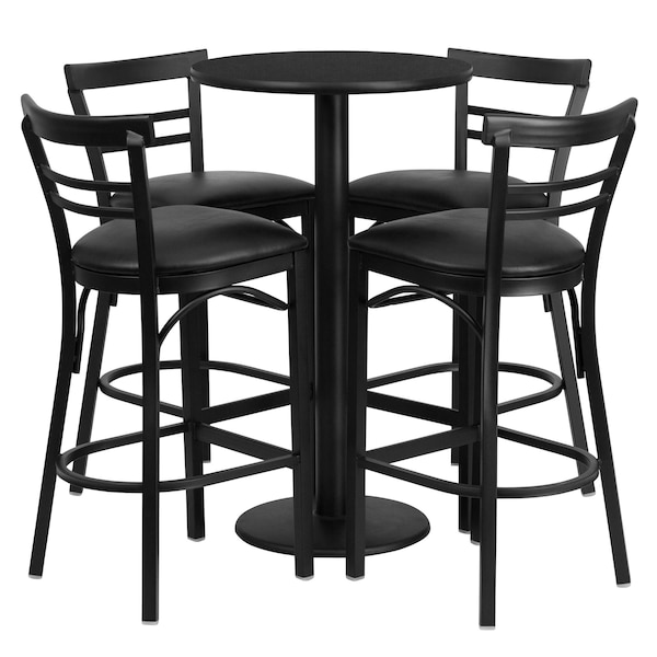 Flash Furniture Round Blk Bar Table, Rnd Base, Blk Vnyl Seat, 24", 24" L, 24" W, 42" H, Laminate Top, Wood Grain - RSRB1033-GG