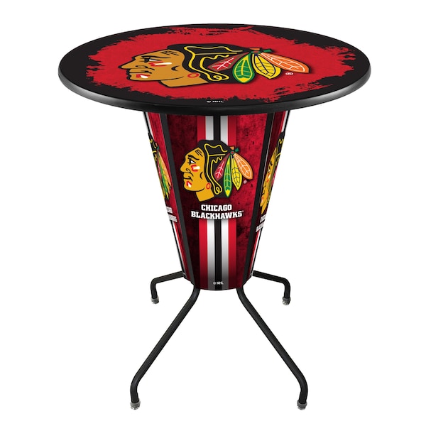 Holland Bar Stool Co Lighted 42" Black Chicago Blackhawks Pub Table - L218B42CHIHWK36RCHIHWK-R