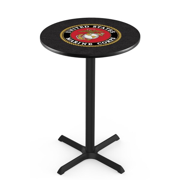 Holland Bar Stool Co 36" Blk Wrinkle U.S. Marines Pub Table, 36" dia. Top - L211B3636MARINE