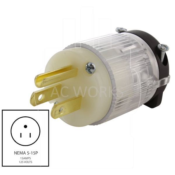 Ac Works NEMA 5-15P 15A 125V Household Plug with Power Indicator UL, C-UL Approval - AS515PL