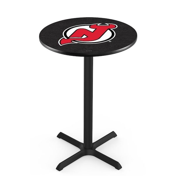 Holland Bar Stool Co 42" Blk Wrinkle New Jersey Devils Pub Table, 36" dia. Top - L211B4236NJDEVL
