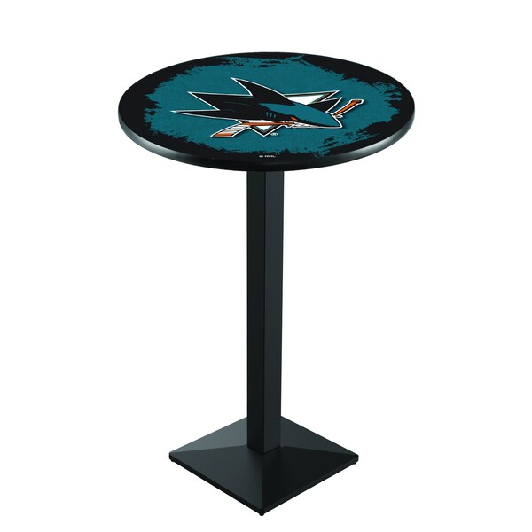 Holland Bar Stool Co 36" Blk Wrinkle San Jose Sharks Pub Table - L217B3628SJSHAR