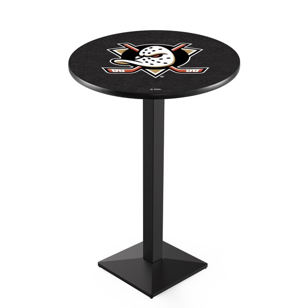 Holland Bar Stool Co 36" Blk Wrinkle Anaheim Ducks Pub Table, 36" dia. Top - L217B3636ANADKS