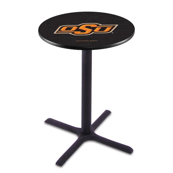 Holland Bar Stool Co 36" Blk Wrinkle Oklahoma State Pub Table, 36" dia. Top - L211B3636OKSTUN