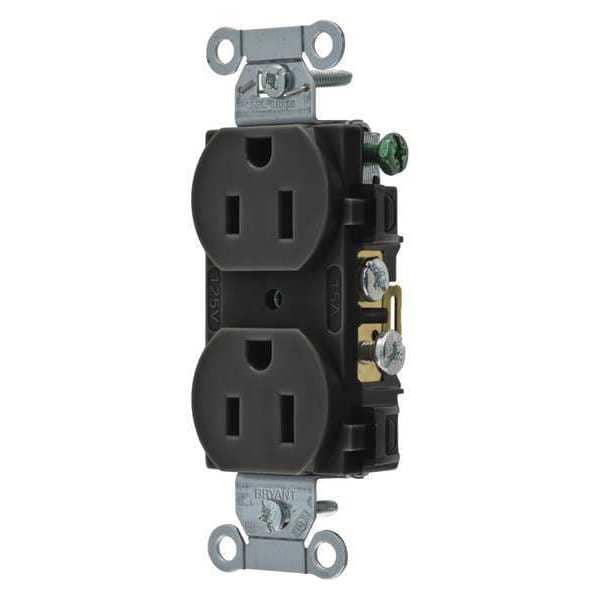 Zoro Select Receptacle, 15 A Amps, 125V AC, Flush Mount, Standard Duplex Outlet, 5-15R, Black - CRS15BLK