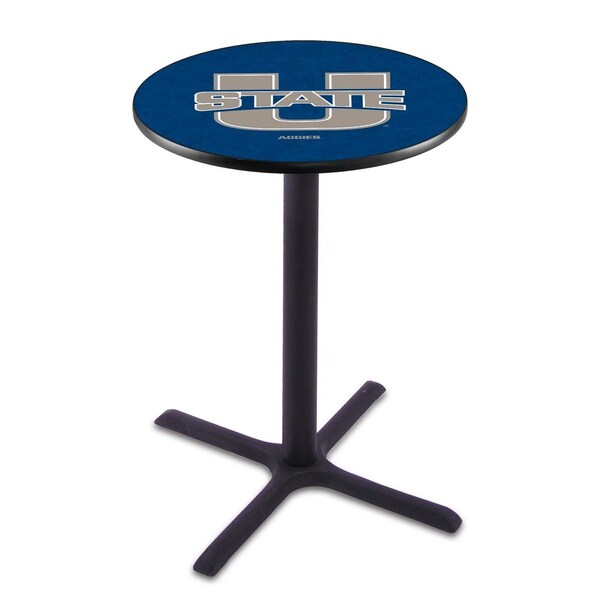 Holland Bar Stool Co 36" Blk Wrinkle Utah State Pub Table, 36" dia. Top - L211B3636UTAHST