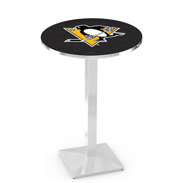 Holland Bar Stool Co 36" Chrome Pittsburgh Penguins Pub Table, 36" dia. Top - L217C3636PITPEN