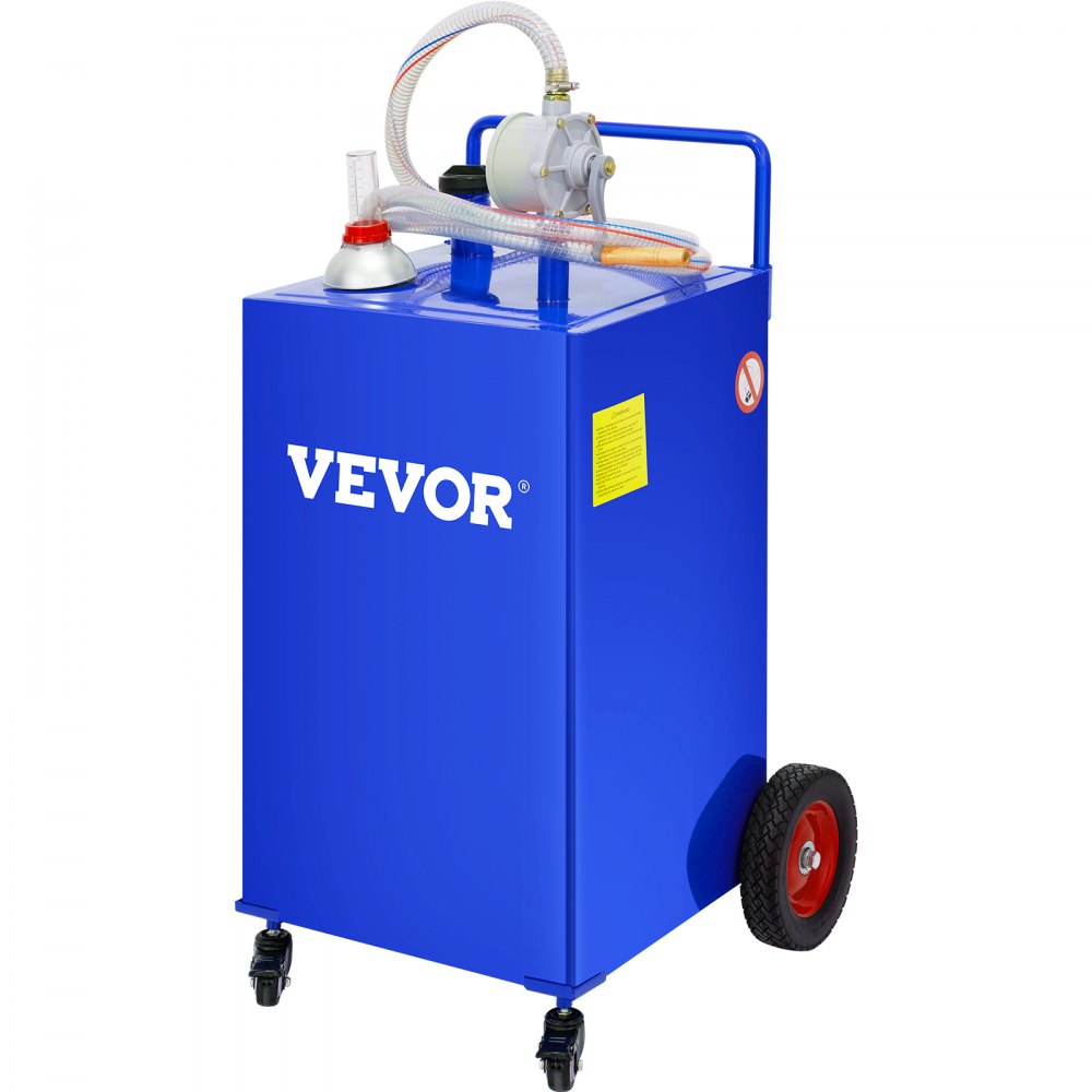 VEVOR 30 Gallon Fuel Caddy, Gas Storage Tank & 4 Wheels, with Manuel Transfer Pump, Gasoline Diesel Fuel Container for Cars, Lawn Mowers, ATVs, Boats, More, Blue - SYJYCLSGJL4303U9BV0