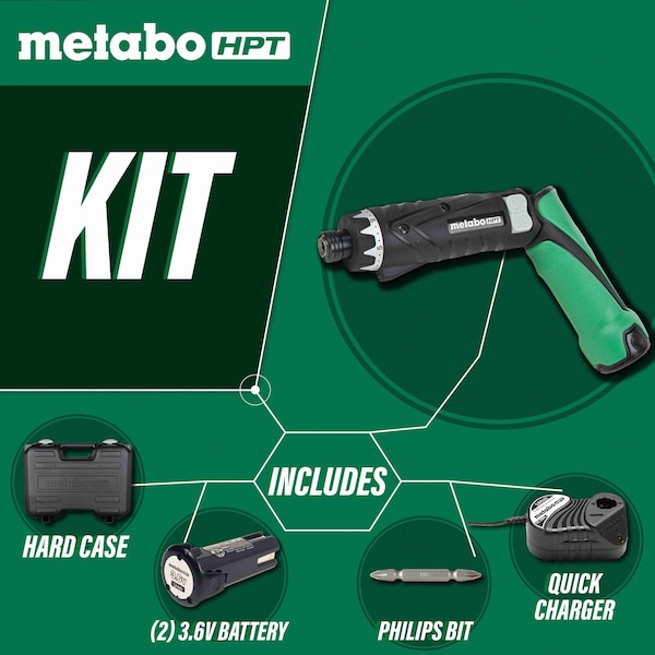 Metabo Hpt 3.6V Cordless 1/4in Hex Drive Screwdriver Li-Ion 2 x 1.5 Ah - DB3DL2M