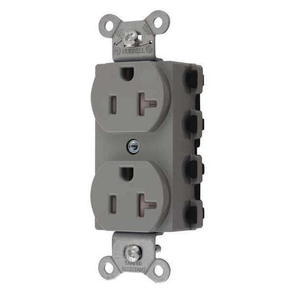 Hubbell Receptacle, 20 A Amps, 125V AC, Flush Mount, Standard Duplex Outlet, 5-20R, Gray - SNAP5362GYTRA