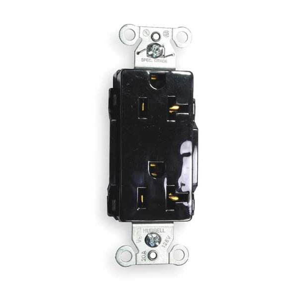 Hubbell Receptacle, 20 A Amps, 125V AC, Flush Mount, Decorator Duplex Outlet, 5-20R, Black - DR20BLK