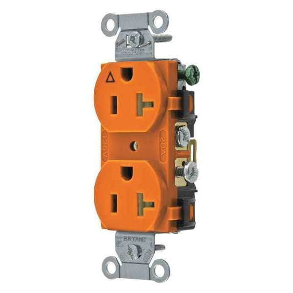Zoro Select Receptacle, 20 A Amps, 125V AC, Flush Mount, Standard Duplex Outlet, 5-20R, Orange - CR20IG