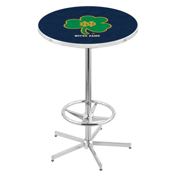 Holland Bar Stool Co 42" Chrome Notre Dame Shamrock Pub Table, 36" dia. Top - L216C4236ND-SHM