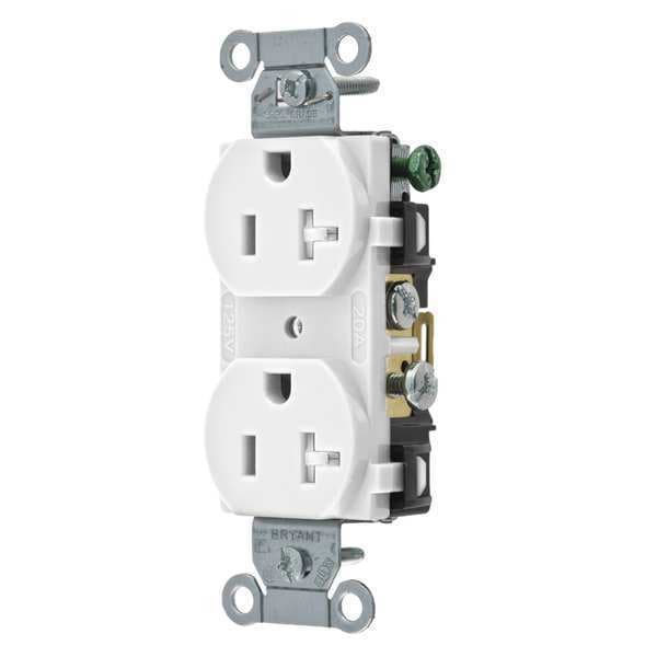 Zoro Select Receptacle, 20 A Amps, 125V AC, Flush Mount, Standard Duplex Outlet, 5-20R, White - CBRS20WTR