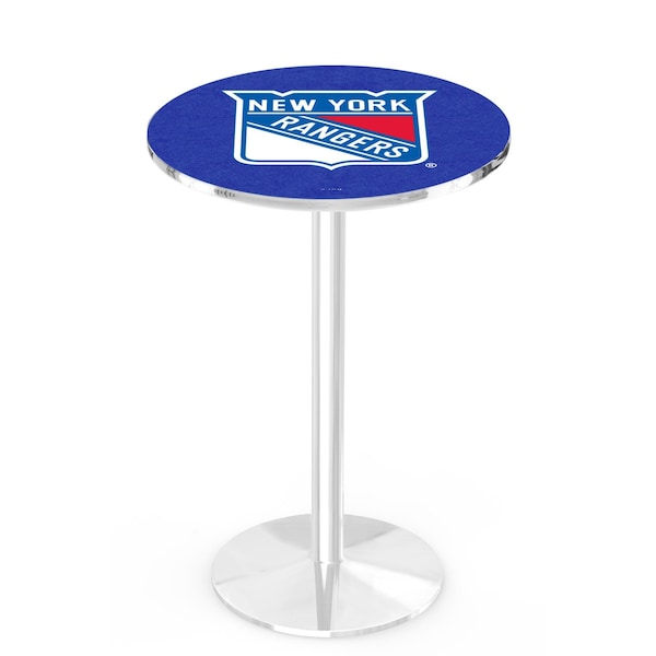 Holland Bar Stool Co 36" Chrome New York Rangers Pub Table, 36" dia. Top - L214C3636NYRANG