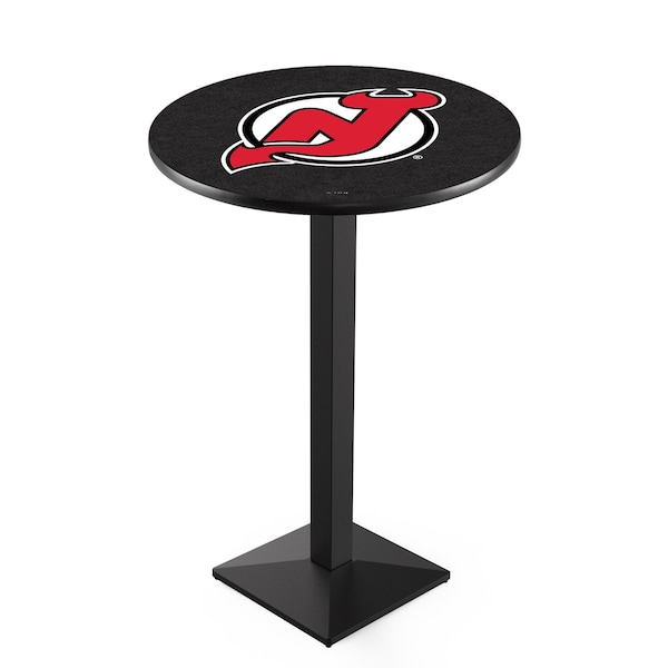 Holland Bar Stool Co 36" Blk Wrinkle New Jersey Devils Pub Table, 36" dia. Top - L217B3636NJDEVL
