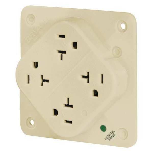 Zoro Select Receptacle, 20 A Amps, 125V AC, Flush Mount, Quad Outlet, 5-20R, Ivory - 21254HI