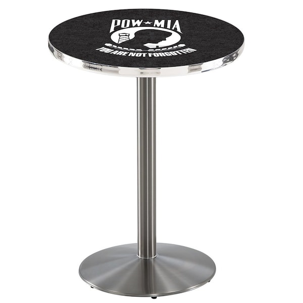 Holland Bar Stool Co 42" Stainless Steel POW/MIA Pub Table, 36" dia. Top - L214S4236POWMIA