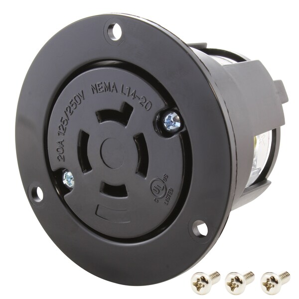 Ac Works 20A 125/250V L14-20R Flanged Outlet UL and C-UL Listed - ASOUL1420R
