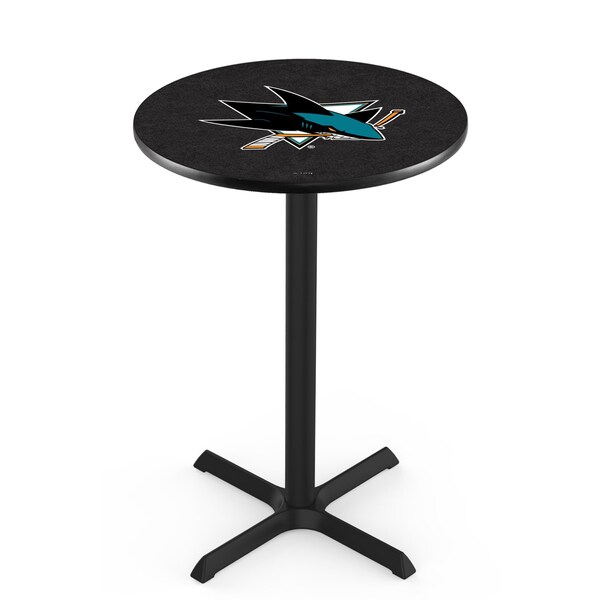 Holland Bar Stool Co 42" Blk Wrinkle San Jose Sharks Pub Table, 36" dia. Top - L211B4236SJSHAR
