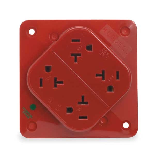 Hubbell Receptacle, 20 A Amps, 125V AC, Surface Mount, Quad Outlet, 5-20R, Red - HBL420HR