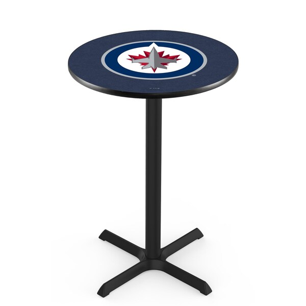 Holland Bar Stool Co 36" Blk Wrinkle Winnipeg Jets Pub Table, 36" dia. Top - L211B3636WINJET