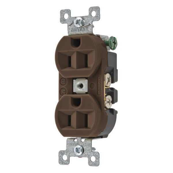 Zoro Select Receptacle, 15 A Amps, 125V AC, Flush Mount, Standard Duplex Outlet, 5-15R, Brown - 5262BN