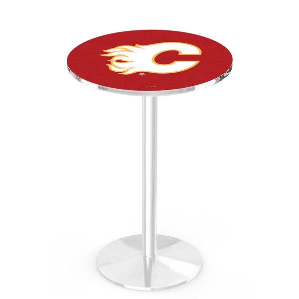 Holland Bar Stool Co 42" Chrome Calgary Flames Pub Table, 36" dia. Top - L214C4236CALFLA