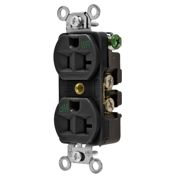 Hubbell Wiring Device-Kellems Straight Blade Devices, Weather Resistant Receptacles, Duplex, Commercial/Industrial Grade, 2-Pole 3-Wire Grounding, 20A 125V, 5-20R, Black - 5362BKWR