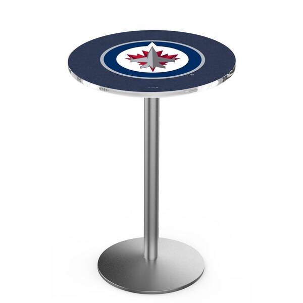 Holland Bar Stool Co 36" Stainless Steel Winnipeg Jets Pub Table, 36" dia. Top - L214S3636WINJET