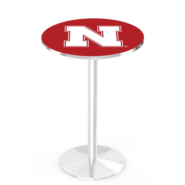 Holland Bar Stool Co 36" Chrome Nebraska Pub Table, 36" dia. Top - L214C3636NEBRUN