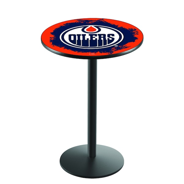 Holland Bar Stool Co 36" Blk Wrinkle Edmonton Oilers Pub Table - L214B3628EDMOIL