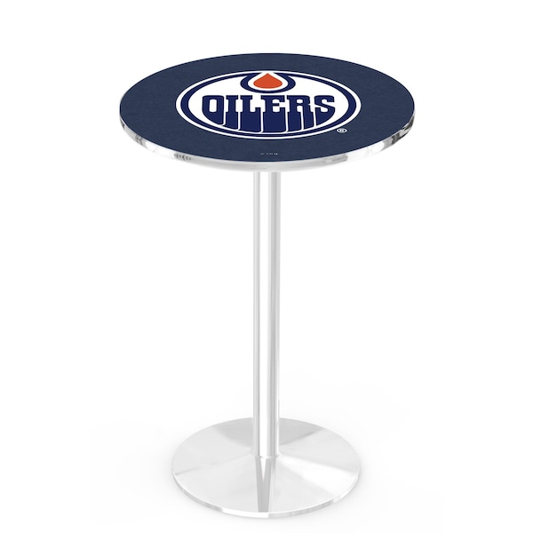 Holland Bar Stool Co 42" Chrome Edmonton Oilers Pub Table, 36" dia. Top - L214C4236EDMOIL