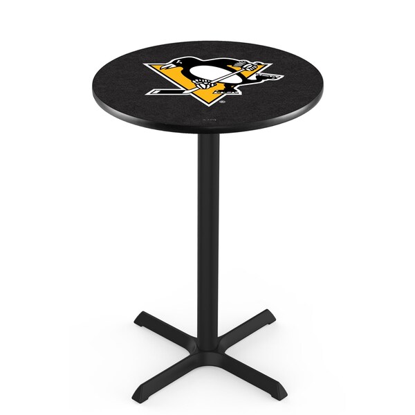 Holland Bar Stool Co 36" Blk Wrinkle Pittsburgh Penguins Pub Table, 36" dia. Top - L211B3636PITPEN
