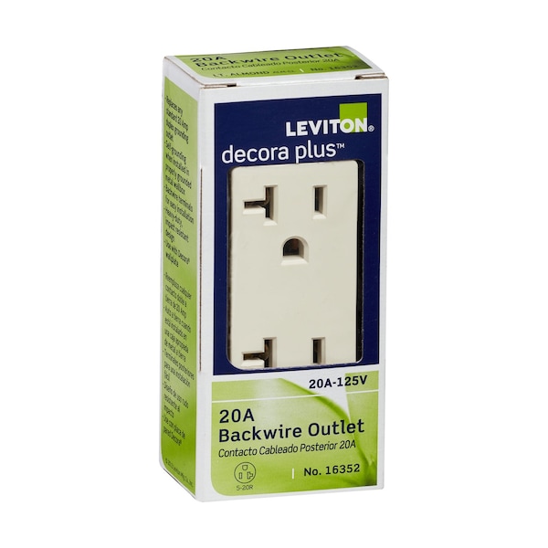 Leviton Decora Plus 20 amps 125 V Duplex Light Almond Outlet 5-20R - 16352-T
