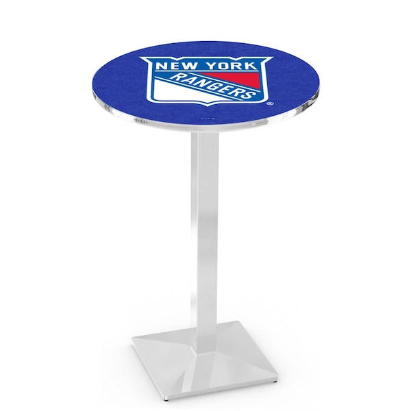 Holland Bar Stool Co 42" Chrome New York Rangers Pub Table, 36" dia. Top - L217C4236NYRANG