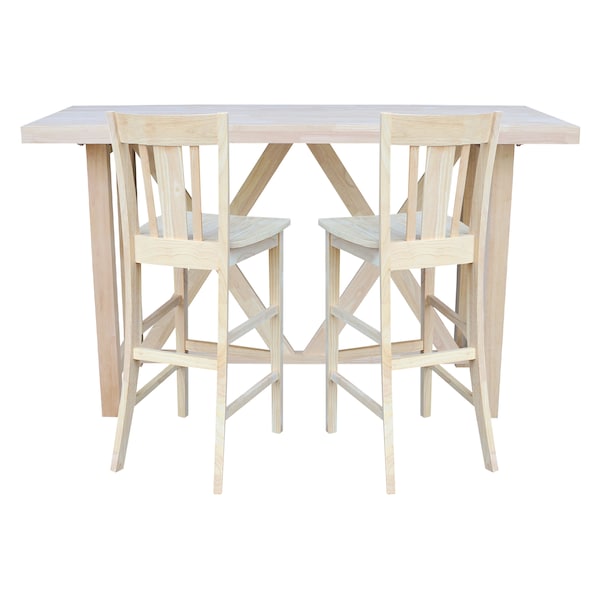 International Concepts Bar Height Table With 2 Splat Back Bar Stools - 30 in. Seat Height - K-7228-42-S103-2