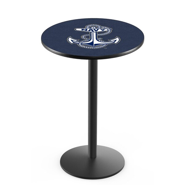 Holland Bar Stool Co 36" Blk Wrinkle US Naval Academy NAVY Pub Table, 36" dia. Top - L214B3636USNAVA
