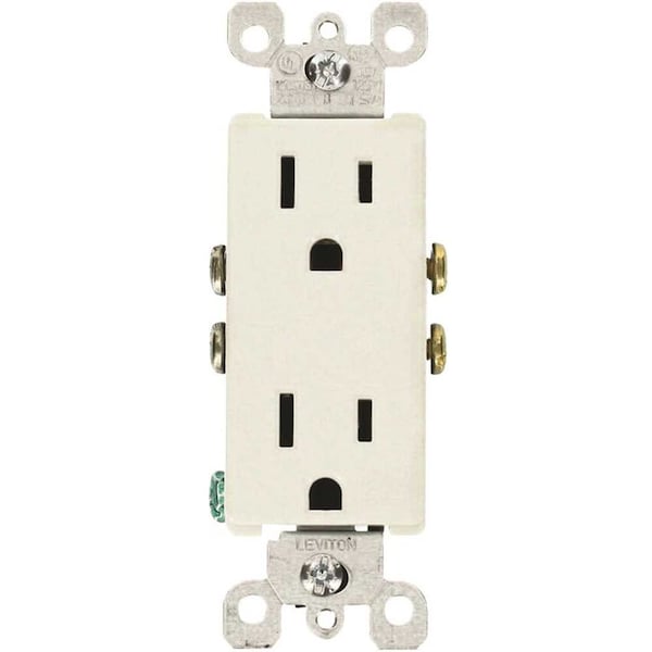 Leviton Decora 15 Amp Residential Grade Grounding Duplex Outlet, White, 10PK - M24-05325-WMP