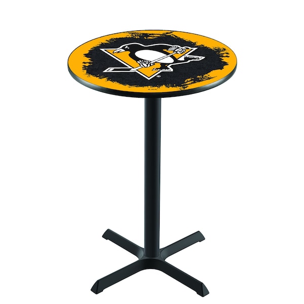 Holland Bar Stool Co 42" Blk Wrinkle Pittsburgh Penguins Pub Table - L211B4228PITPEN