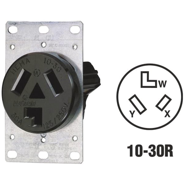 Leviton 30A Flush Mount Black 10-30R 3-Wire Dryer Power Outlet - R30-05207-S10